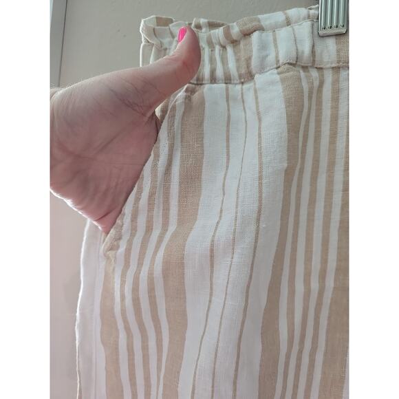 Chico's Tan Striped Straight Leg Linen High Rise Cropped Pants Womans Size 14 - Picture 3 of 5